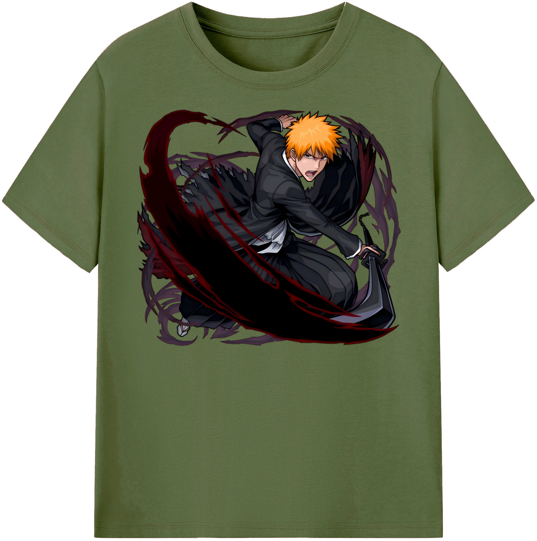 （画像用） ブリーチ 黒崎一護（くろさき いちご）BLEACH Kurosaki Ichigo 綿100％半袖Tシャツ（フロントプリント）